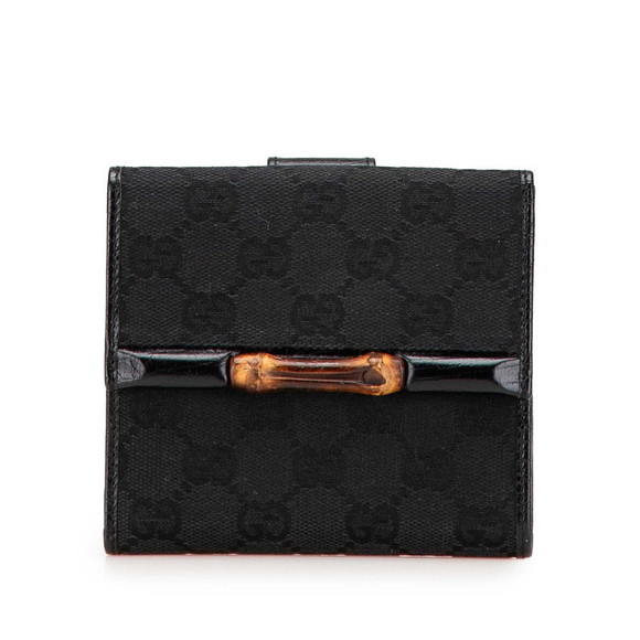 Gucci Canvas Tri Bamboo Wallet Leather Black GG - Picture 1 of 8